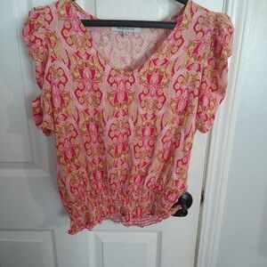 ROSE And Olive Xs Gathered Puff Sleeves Pink Boho Loose Fit Shirt .